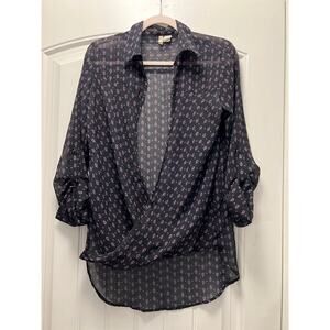 Japna Women’s Hi-Low Hem Sheer Silky Handkerchief Wrap Top Size‎ M Multicolor